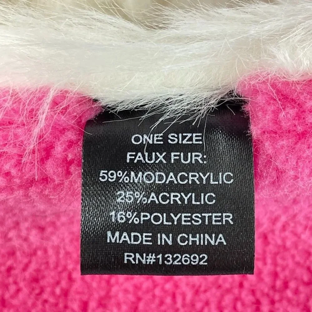 Heurueh Hybrid Pull Thru Scarf Winter White Vegan Fur Pink Fleece Lined $180 NEW